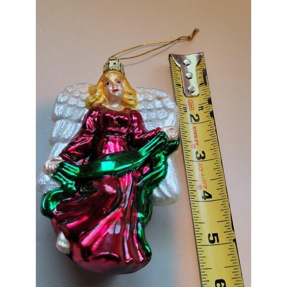 Old World Metallic Nativity Angel Christmas Ornament Hand-blown Glass - Picture 6 of 7